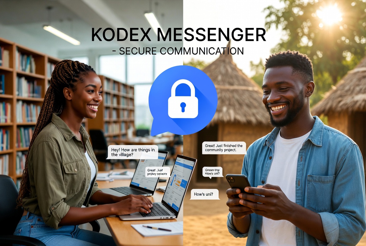 KodexMessenger encrypted conversation interface showing secure session exchange